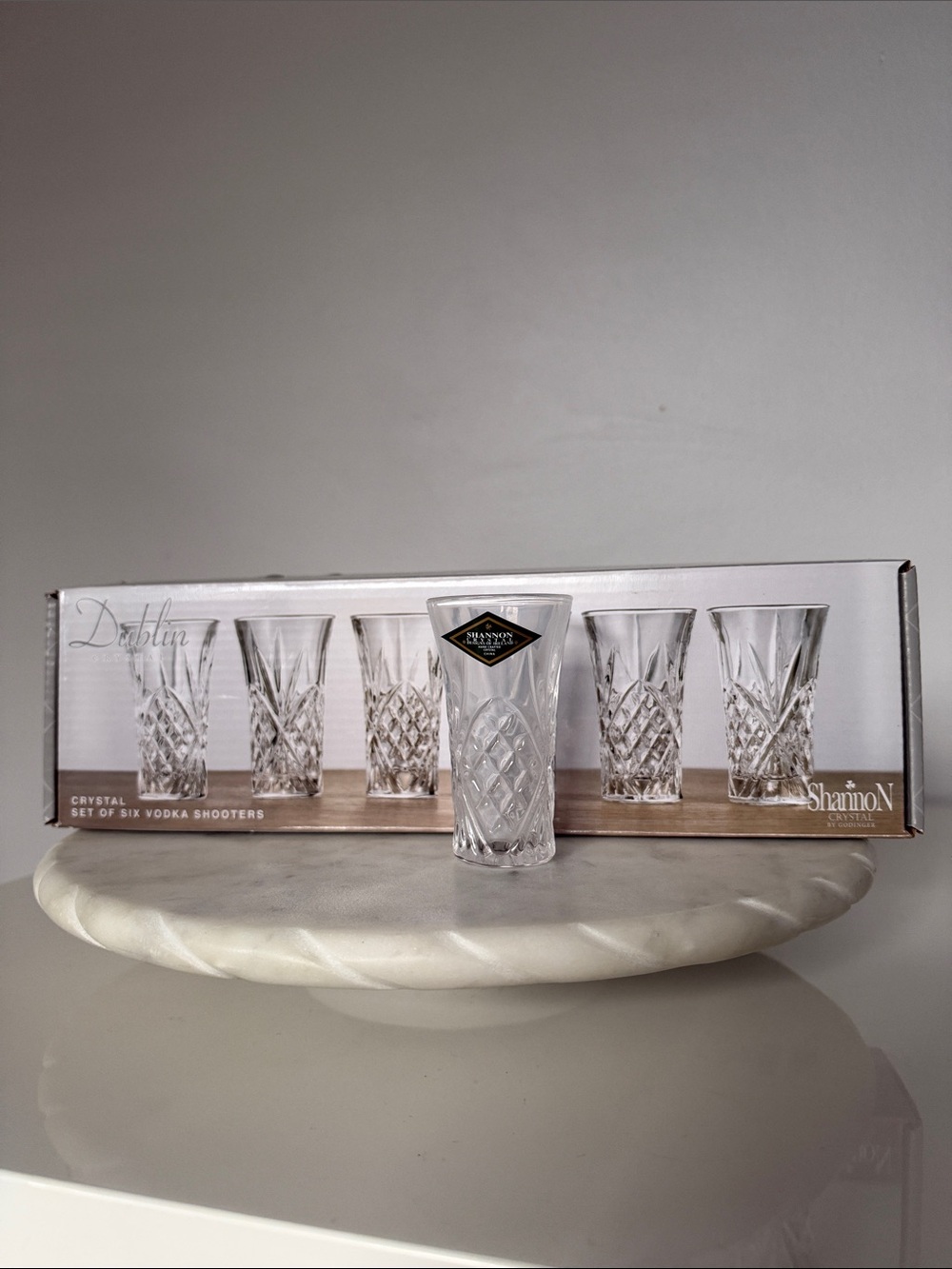 NIB Godinger Dublin Crystal Set of Six Vodka Shooters